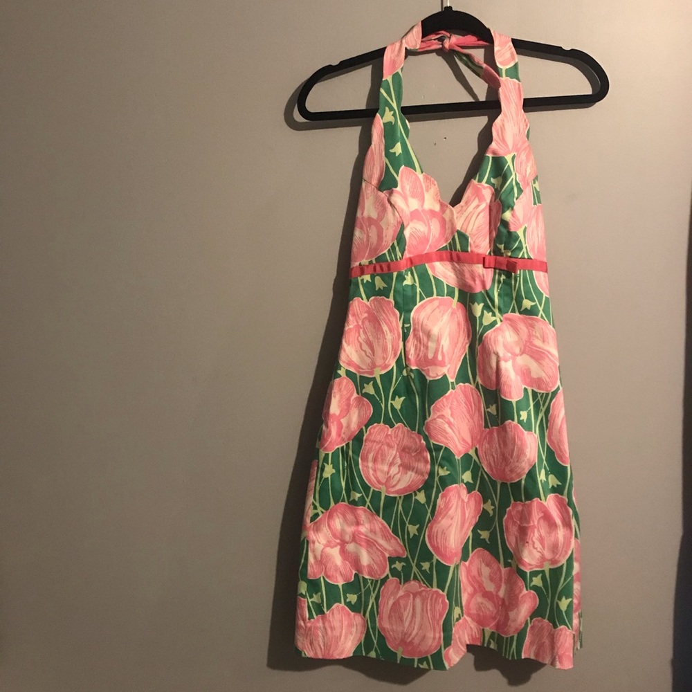 Lilly Pulitzer halter scalloped mini dress tulips